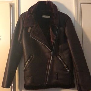 Burgundy shearling coat size L